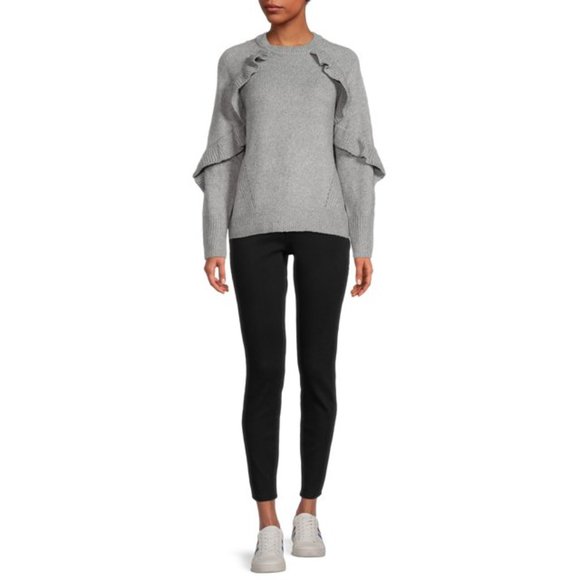 Time And Tru womens ruffle sweater gray L (12-14) Metallic Knit W-335 - Picture 5 of 5